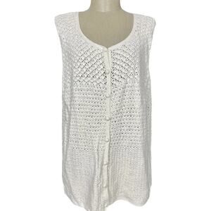 Vintage Liz Claiborne Crochet Ivory Knit Sweater Vest Button Front Size Large